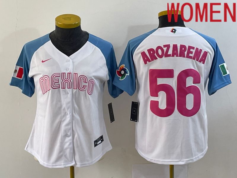 Women 2023 World Cub Mexico 56 Arozarena White Nike MLB Jersey12